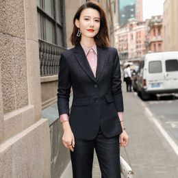 Autumn and Winter Temperament Pants Suit Business Career Interview Outfit Slim-fit Single-breasted Ladies Jacket Casual Trousers 210527