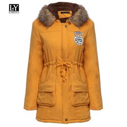 Ly Varey Lin Winter Women Cotton Coats Hooded Jacket Fur Collar Medium Long Parka Plus Size 3xl Military Thicken Snow Outwear 210526