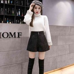 Autumn Winter Women's Shorts Korean Solid Colour Sequins Loose Wide-leg Casual High-waist Female LL623 210506