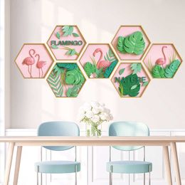 Romantic Pink Flamingo Stickers DIY Green Plants Wall Decals for Kids Rooms Living Room Home Decoration