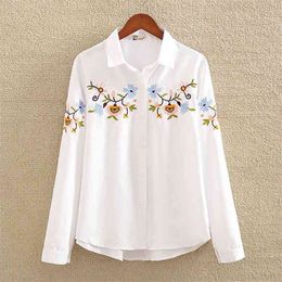 Arrival Spring Autumn Women White Shirt Plus Size Long Sleeve Embroidery Blouse All-matched Casual Blouses Female Tops D199 210512