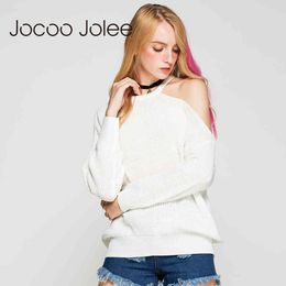 Winter White Knitted Sweater Women Autumn Hollow Out Pullover Sexy Long Sleeve Off Shoulder s 210428