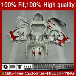 Injection white Mould Body For KAWASAKI NINJA ZX 9R 900 CC ZX9 9 R ZX9R 00 01 02 03 Bodywork 25No.10 ZX900 ZX-9R 2000 2001 2002 2003 ZX-900 900CC 98-03 OEM Fairing Kit red flames