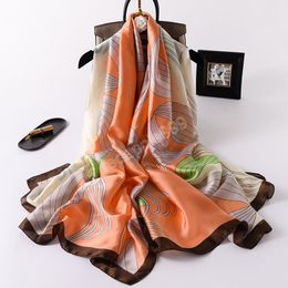 Luxury Floral Silk Scarf Lady Print Soft Shawls and Wraps Pashmina Stole Beach Cover Ups 180*90Cm