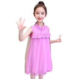 Big Girl Dress Mesh For Solid Color Ruffles Children es Summer Costume 6 8 10 12 14 210528