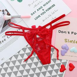 Women Bowknot G String Sexy Underwear Lace See Through Heart Low Waist Panties Thongs T Back Woman Lingerie Underwear Gift