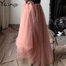 Plus Size Maxi Long Tulle Skirt Women High Waist Ball Gown Skirts Summer Elastic Waist Adult Tutu Skirts Jupe Longue Femme 210619