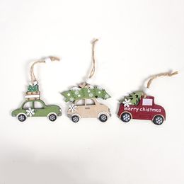 3Pcs/Pack Christmas Truck with Tree Ornaments Wooden Christmas Decoration for Xmas Tree Ornament Party Kids gift GGB2358