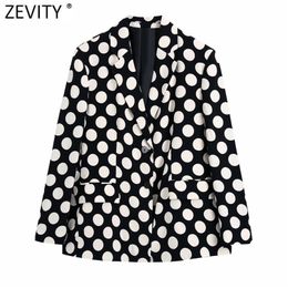 Zevity Women Vintage Polka Dots Print Blazer Coat Long Sleeve Notched Collar Female Outerwear Chic Suits Veste CT750 211006