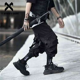 11 BYBB'S DARK Hip Hop Streetwear Trousers Cargo Pants Tactical Elastic Waist Fashion Oversized Ribbons Joggers Pants Men 210406