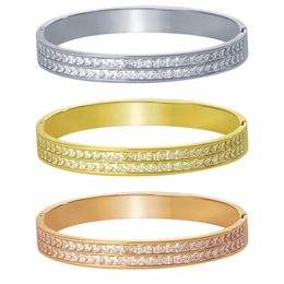 Bangle Luxury Quality Stainless Steel Bracelet 2 Row Crystal Stone Charm Bracelets For Women African Jewelry Dubai Christmas Gift Femal