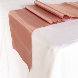 Factory Retail 10pc Table runner 30X275cm Satin Silk Gold Cloth Runner for Wedding chemin de table mariage Ceremony Party 210708