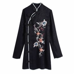 Chinese Style Women Turtleneck Dresses Fashion Ladies Embroidery Asymmetric Mini Dress Elegant Female Chic Slim Vestidos 210427