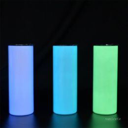 20oz Luminous Tumblers White Sublimation Straight Tumbler Stainless Steel Cup Insulation Coffee Mug Portable Water Bottle with Clear Straw ZC235