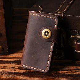 Luxury Handmade holder men Genuine Leather older Leather key wallet housekeeper women smart key case Organiser