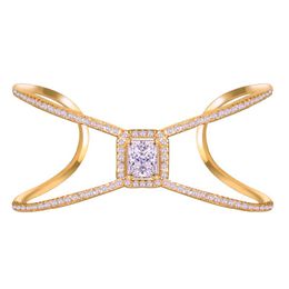 big metal bangles UK - Bangle Fashion Luxury Bangles Copper Metal With Big Crystal And Full Zirconia Stone For Couple Women Jewelry