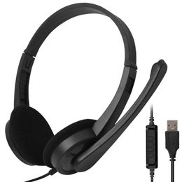 Office Call Centre Headset USB Headphones With Volume Control Microphone for Business