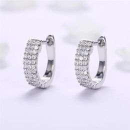 Hoop & Huggie Ghidbk Simple Dainty U Shaped Earrings For Women Silver Color Circle Earring Crystal CZ Stone Stylish Jewelry
