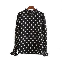 fashion women Frill collar Polka Dot printing shirt Long sleeve blouses Casual tops chemise femme blusas S2692 210430