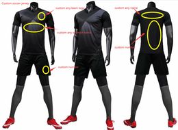 custom black football jerseys UK - Custom Team Kids+Adult Full Black Blank Soccer Jersey Uniform Mens Women Sports Personalized Shirts with Shorts Printed Design Name and Number 19B-00