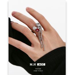 Fashion Charm With Chain Dark lava love tassel ring Stainless Steel Rings For Women Men Jewellery Gift