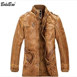 BOLUBAO Men Winter Leather Suede Jacket Brand Fleece Lined Thick Warm Casual Motorcycle Male Long Faux Leather Coats 211009