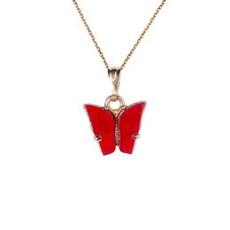 2021 Colourful Butterfly Pendant Necklace Gold Chains For Women Simple Temperament Resin Stone Druzy Necklaces Jewellery Gifts Wholesale