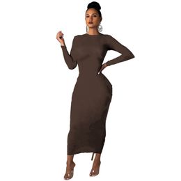 New Fall winter Women Dresses plus size 3XL long sleeve one-piece dress casual bodycon long skirts skinny brown packaged hip skirt Spring clothing 5609