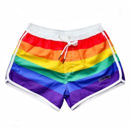 Rainbow Swimwear Beach Shorts Men Swimming Trunks Sexy Gay Boxer Briefs Swimsuit Surf Board Bathing Underwear DM Desmiit 220114