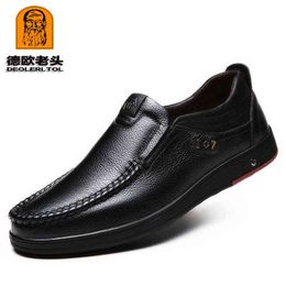 2021 Newly Men's Genuine Leather Shoes Size 38-47 Head Leather Soft Anti-slip Driving Shoes Man Spring Leather Shoes H1125