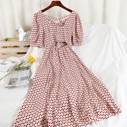 Summer dress for womens elegant retro print polka dot A-Line long Office Lady halter chiffon women vestidos 210420