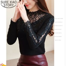 Autumn Fashion Women Lace Blouses Causal Elegant Tops Office Lady Long Sleeve Turtleneck Clothing 6285 50 210506