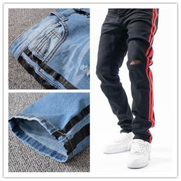 Designer Jeans French Stripe Style Pants Slim-Leg Biker Denim Design maschile Mashi