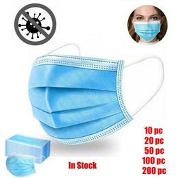 Cycling Caps & Masks 10-200pc Blue Halloween Cosplay Adlut Disposable Face Mask Fashion 3 Layer Non-woven Fabric Mouth Cover For Outdoors