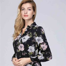 spring long sleeved blouses fashion slim casual print plus size elegant OL style women shirts chiffon clothing D556 30 210506