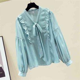 Fall Temperament Ruffled Chiffon Shirt Female Design Sense Niche Long-sleeved High-end Top GX1409 210506