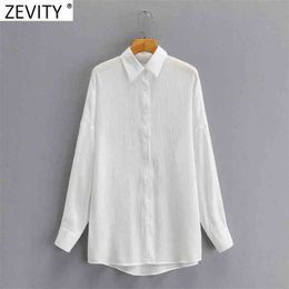 Women Fashion Turn Down Collar Breasted White Smock Blouse Office Ladies Long Sleeve Casual Shirt Chic Blusas Tops LS9189 210420