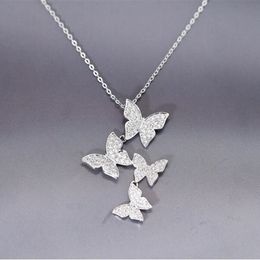 High-quality New Fashion 925 Sterling Silver Jewellery Personality Butterfly Crystal Female Clavicle Chain Pendant Necklaces H300