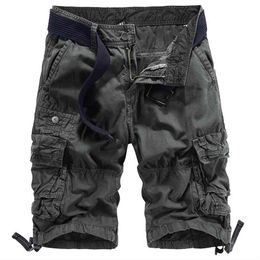 Brand Cargo Shorts Men Multi Pockets Beach Military Style Casual Combat Clothing Solid Colour Cotton Army Trousers 08 210716