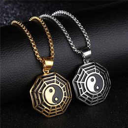 2024 Stainless steel Tai chi compass pendant Chinese Style Gift Silver Gold Antique The Yin And Yang Eight Diagrams necklace pendants jewel for men women