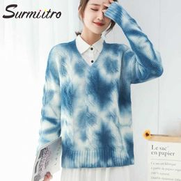 SURMIITRO Knitted Sweater Women Fashion Autumn Winter Korean Style Gradient Colours Tie-dye Long Sleeve Pullover Female 210712