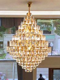 LED Modern Crystal Chandeliers American Luxury Shining Hanging Lights Fixture Long Stair Way Villa Hotel Restaurant Home Indoor Lighting Dia100cm