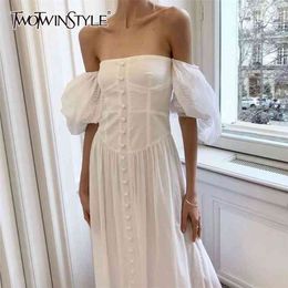 Vintage Ruched Party Dresses Female Square Collar Lantern Half Sleeve High Waist Maxi Dress Women Clothing 210520