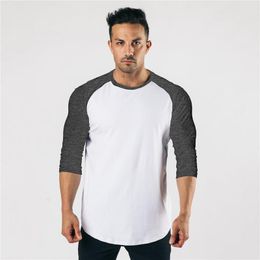 Running Jerseys Spring Autumn Sports Three Quarter Sleeve Fitness T-shirt Men Solid Patchwork O-neck Gym T Shirts Male Slim Fit Shirt