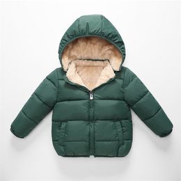 Winter Children'S Lamb Velvet Padded Jacket Pocket Zipper Boys Down Casual Hooded Baby Girl Thickened Coat Outwear 211027