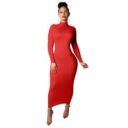 long white bohemian dresses Australia - Casual Dresses Long-Sleeve Turtleneck Tight Pencil Dress Black Blue Red White Long Sexy Elegant For Women Clothing QMilch Birthday Office 20