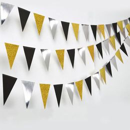 Glitter Triangle Flag String With 3M Paper Garland Banners For Wedding Birthday Party Halloween Graduation Hanging Ornaments Decoration Supplies