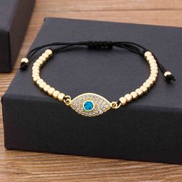 Hamsa Hand Evil Eye Copper CZ Beads Adjustable Lucky Turkish Braided Rope Bracelet 5 Styles For Women Men Party Jewellery