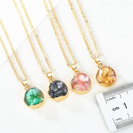 Fashion Geode Crystal Necklaces Round Natural Resin Necklace Pendant Women Jewellery Bullet Reiki Chakra