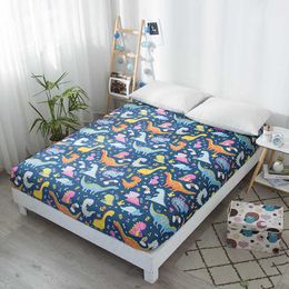 Bonenjoy Kids Bed Sheet Dinosaur Printed Fitted Sheet Queen Size Mattress Cover Protector Single Bed Sheet with Elastic 210626